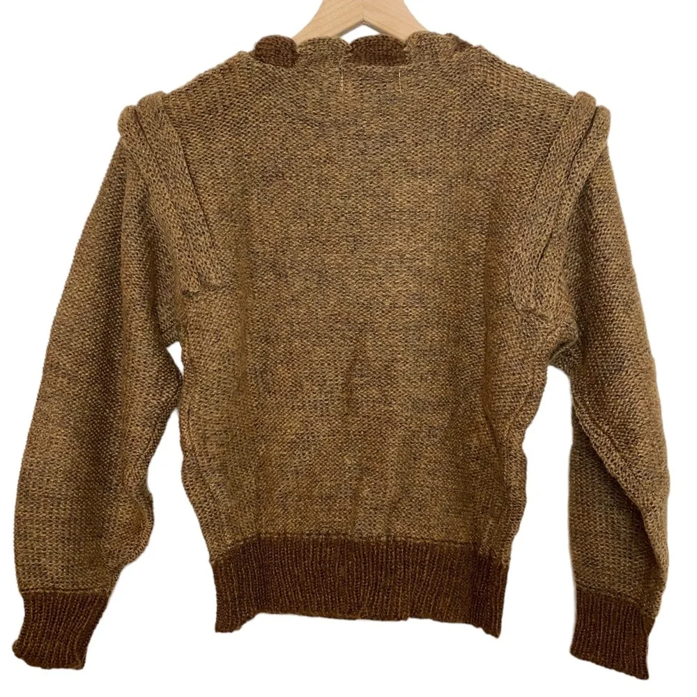 NEW Women’s Vintage Maori Bee Sweater Brown Leather Patchwork HandKnit - Picture 5 of 11